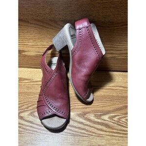 Earth Leather Shoes Sandals Chunky Heel Steph Moza Women’s 7 Peep Toe Regal Red